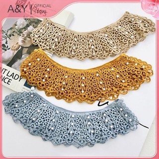 A & Y Áo sơ mi nữ phong cách ngọt ngào, có thể tháo rời ren hoa xù viền cổ