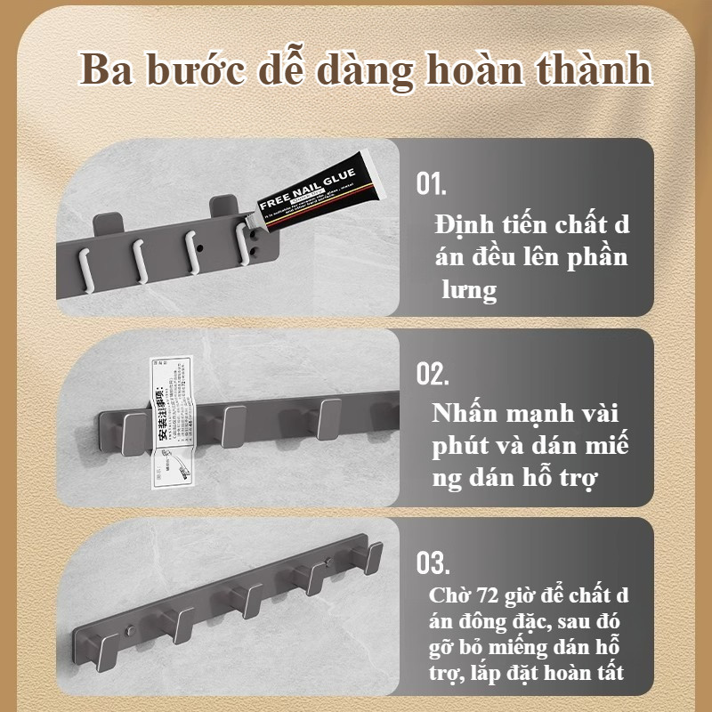 Móc treo quần áo đa năng dán tường, chất liệu nhôm hàng không chống gỉ, Chịu lực lên tới 50kg,tặng kèm keo dán và ốc vit