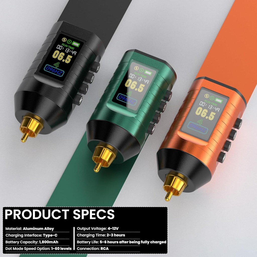 Wormhole Pin không dây cho máy xăm 1800mAh, sạc RCA, dùng cho súng và máy xăm