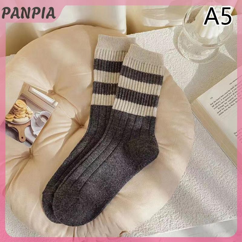 PANPIA-Áo Len Giữa Sọc Mùa Đông Tất Nữ Dày Sang Trọng Giữ Ấm Tất Unisex Thoáng Khí Dài Giữ Nhiệt Giữ Nhiệt