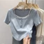 Hot Girl Giả Hai Mảnh Cổ Vuông Tay Ngắn Nữ 2024 Thiết Kế Cảm Giác Niche Nhỏ Ngắn Top 8.15