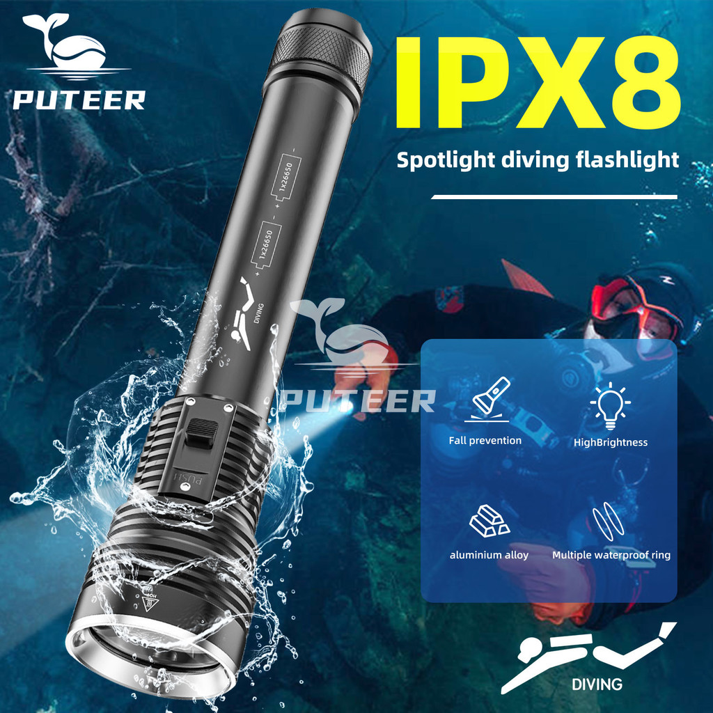 [COD] Đèn pin lặn công suất cao màu trắng chuyên nghiệp chống nước IP68, chịu sâu 100m dùng lặn, hang động, câu cá, đi đêm mưa