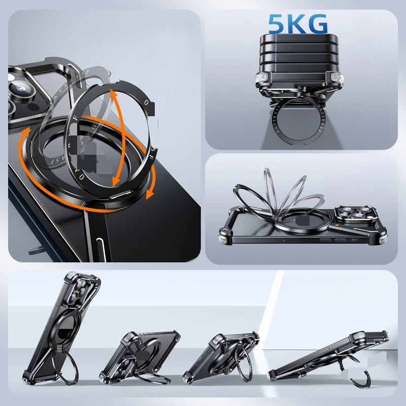 Ốp điện thoại không khung hình Eary Z cho iPhone 17 16 15 Pro Max / Plus / Pro / 15 14 13 Pro max Vỏ kim loại cản từ tính 36-0° Xoay có chân đế
