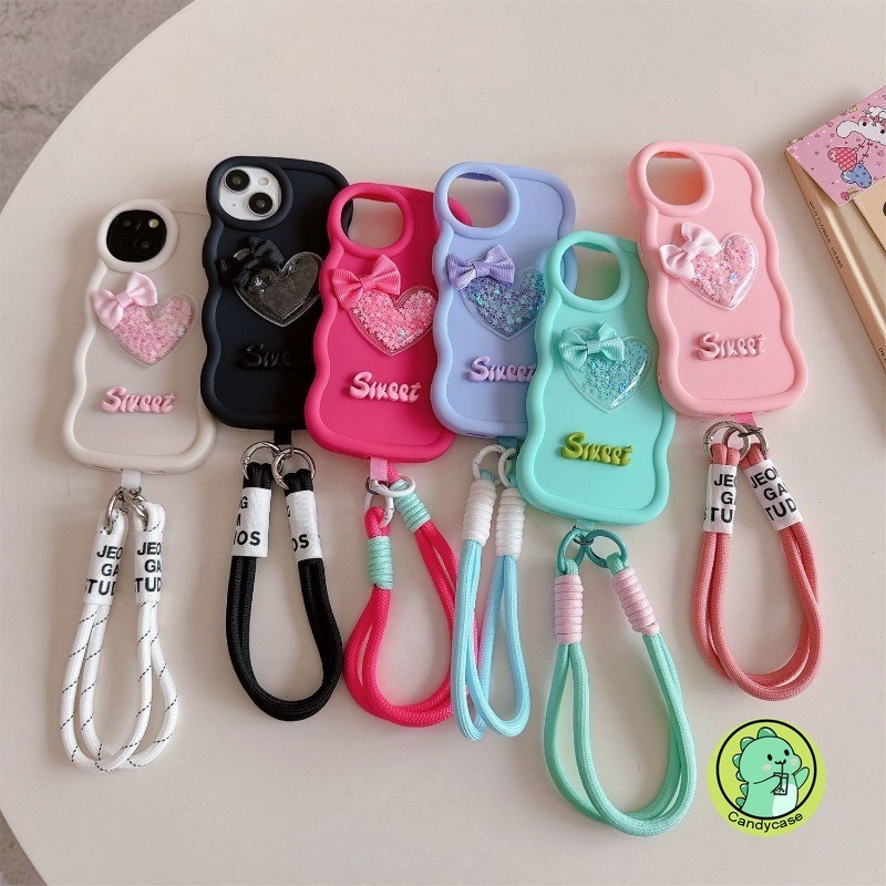 Ốp Điện Thoại Màu Macaron Lấp Lánh Cho iTEL A90 A80 A0 A56 Pro A23 A18 A16 A50C A06 A05S A04 S25 Ultra S23 S18 5G 4G Ốp Lưng Mềm 3D Love Bow Wave Matte Có Dây Buộc