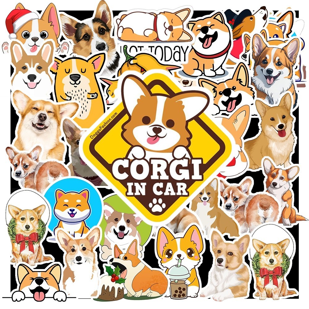 Hộp 50 Sticker Hình CHÓ CORGI Decal Phản Quang 7 Màu Halogram Chống ...