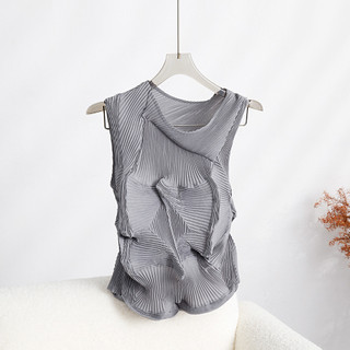 Miyake Xếp Ly Không Đều Top Nữ Thiết Kế Niche Phong Cách Mới Dòng Chính Áo Thun Không Tay Quần Áo