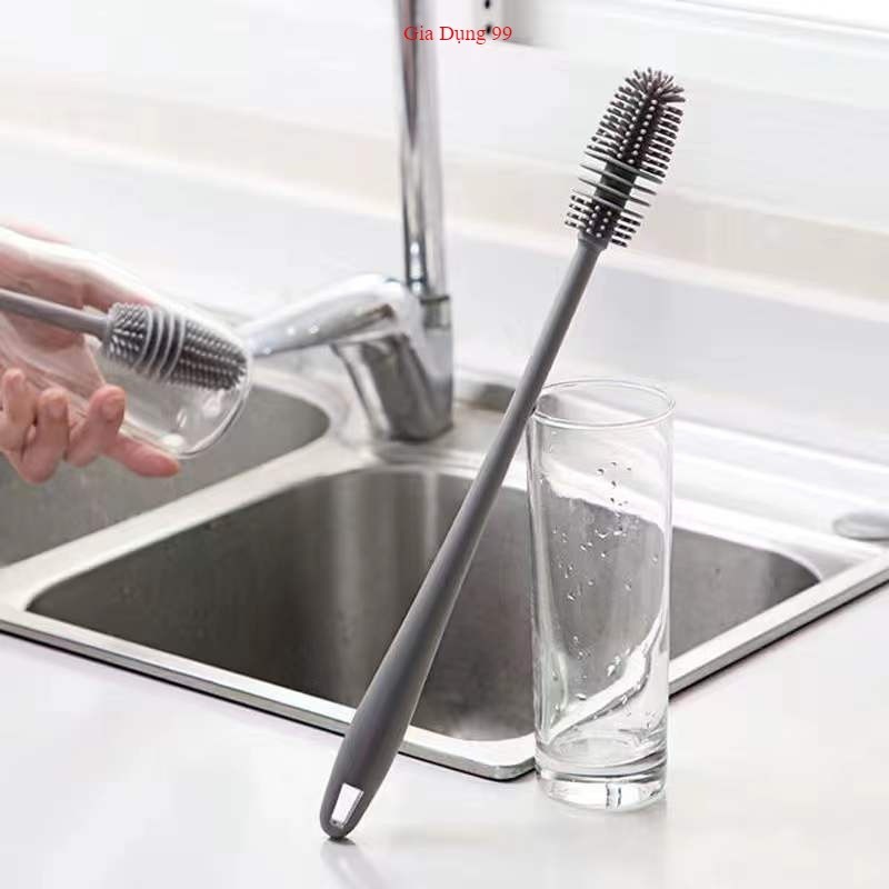 Bàn chải silicon vệ sinh ly cốc cán cầm dài