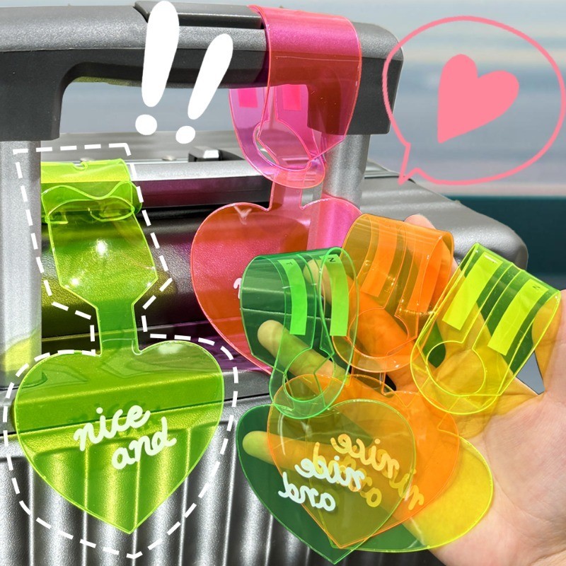 Thẻ hành lý hình trái tim - Di động, PVC, Huỳnh quang, Có thể ghi, Sáng tạo - Trang trí túi xách - Trang trí túi xách - Mặt dây chuyền ba lô - Nhãn chống mất - Phụ kiện du lịch