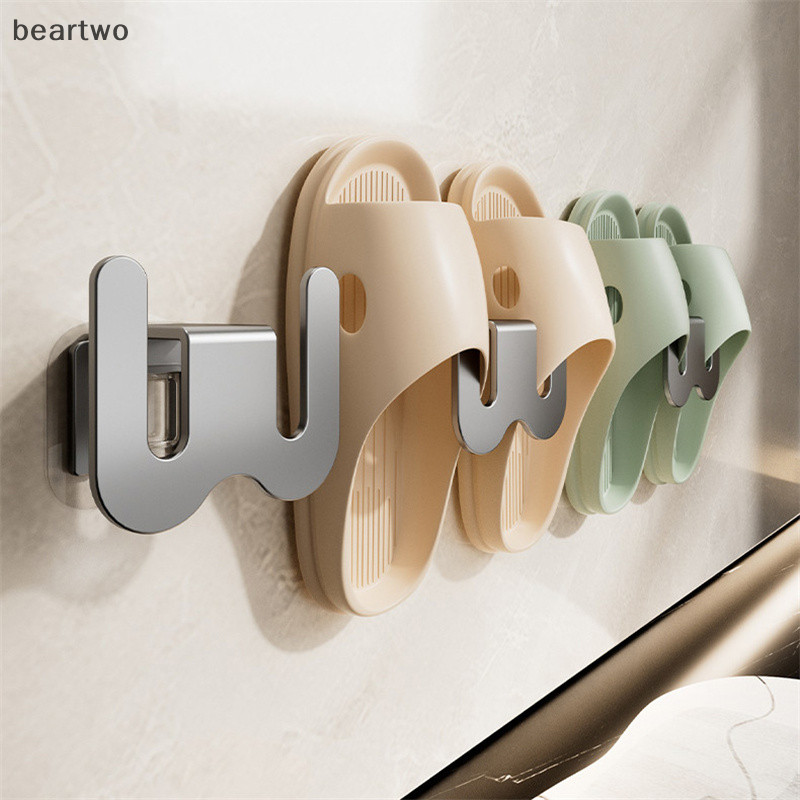 < Beartwo > Giá Dép Phòng Tắm Tự Dính Móc Dép Đơn Giản Giá Thoát Nước Nhà Vệ Sinh Treo Tường Phòng Ngủ Móc Bảo Quản Giá Phơi Giày Đẹp