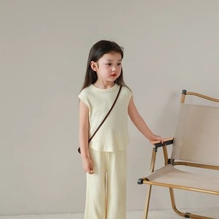 Áo Vest lụa băng không tay mùa hè 2024 cho bé gái và quần dài dáng rộng Bộ hai mảnh cho bé