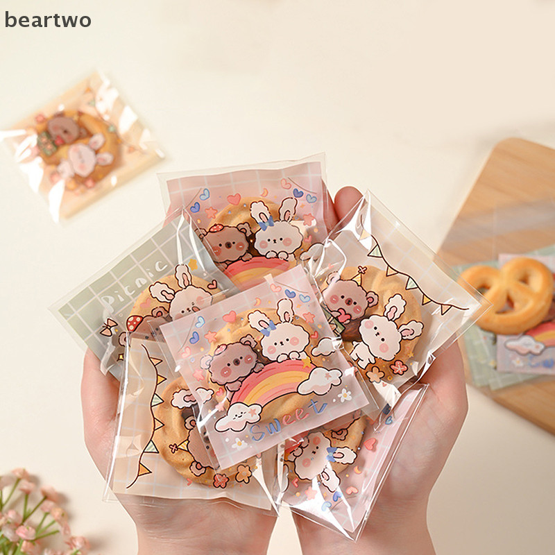 < Beartwo > 100 Cái / lốc Túi Nhựa Và Kẹo Hoạt Hình Túi Quà Tặng Tự Dính Cho Đồ Dùng Tiệc Cưới Túi Bao Bì Bánh Quy Đẹp