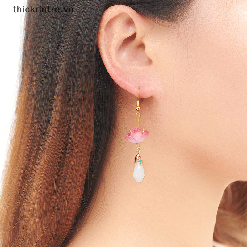 Thi 1 Đôi Bông Tai Sen Tinh Tế Độc Đáo Hoa Hồng Thanh Lịch Bất Đối Xứng Thả Bông Tai Nữ VintageJewelry Phụ Kiện VN