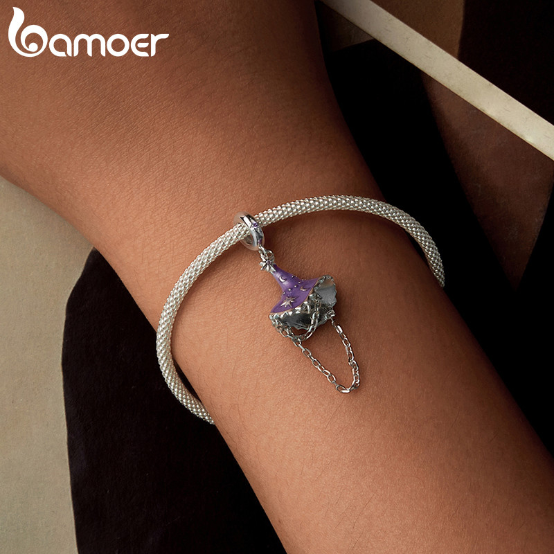 Mũ phù thủy dạ quang Bamoer 925 Sterling Sliver Charm cho vòng tay