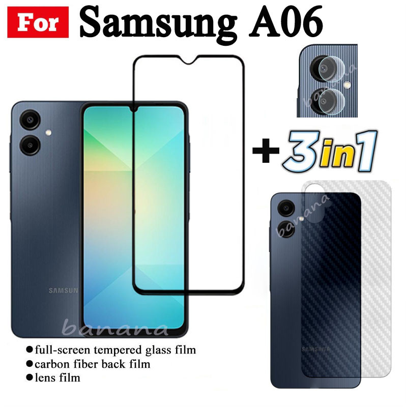 Phim Kính Cường Lực 3 TRONG 1 Samsung A06 Cho Samsung Galaxy A06 A 06 Full Cover Kính Bảo Vệ Màn Hình + Phim Ống Kính Máy Ảnh + Phim Mặt Sau