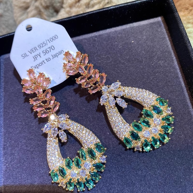 Bông Tai Zircon Thời Trang s925 Bạc Kim Lúa Mì Tai Thả Hình Phong Cách Dài Sang Trọng Bông Tai