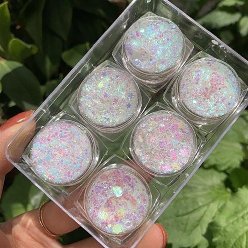 YOKEY 6 Cái / bộ Phấn Mắt Lấp Lánh Gel, Mặt Tóc Giai Đoạn Body Nail Glitter Gel, Dễ Thương Nhiều Màu Sắc Không Cần Keo Trang Điểm Lễ Hội