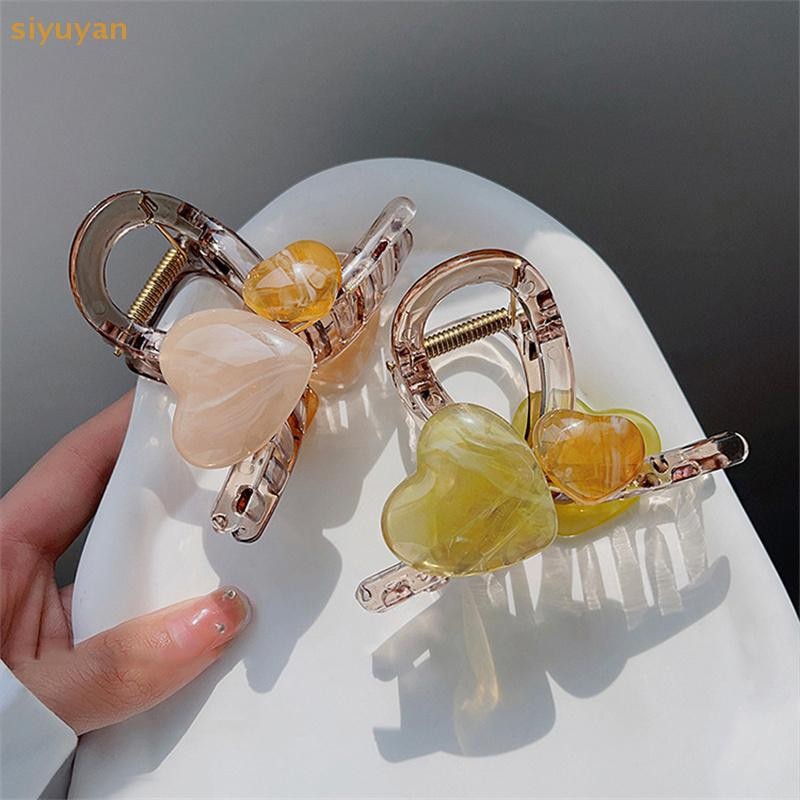 Siyuyan Thanh Lịch Thạch Màu Trái Tim Kẹp Tóc Cho Nữ Cô Gái Ngọt Acrylic Phụ Kiện Tóc Tinh Tế Trang Sức Kẹp Tóc VN