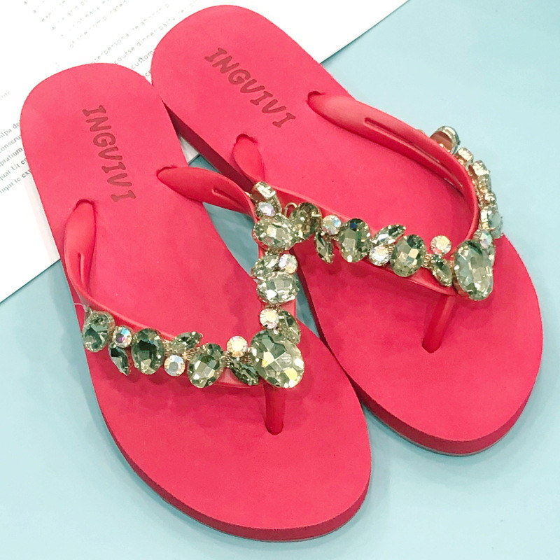 Dép Sandal Đi Biển Thời Trang Mùa Hè Dép: Kim Cương Giả Nữ Đế Bằng Flip-Flops Thiết Kế Bên Ngoài Mặc Thường Ngày Chống Trơn Trượt Dép Mùa Hè