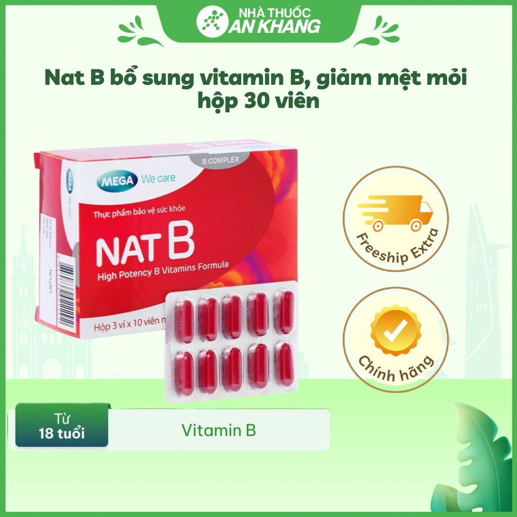 Nat B bổ sung vitamin B, giảm mệt mỏi hộp 30 viên