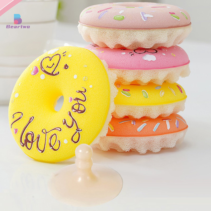 < Beartwo > Miếng bọt biển bát đĩa có cốc hút Bộ bọt biển bánh rán chống trầy xước có cốc hút Bàn chải rửa chén thoát nước nhanh cho nhà bếp đẹp