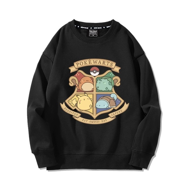 [Giao hàng trong ngày] Cotton Size Lớn Dài Tay Harry Potter Pokémon Thu Đông Nam Nữ Plus Nhung Mỏng Phong Cách Cổ Tròn In Hình Phù Hợp Với Cặp Đôi Mặc