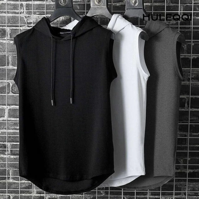 Áo Hoodie nam tập Gym không tay, Áo Hoodie thể hình cỡ lớn màu trơn, Áo thun nam Tank Top