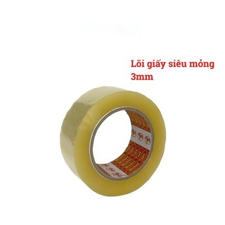 Cây 6 cuộn băng dính trong đục 1.7kg lõi mỏng, loại nhỏ dễ cầm tay.