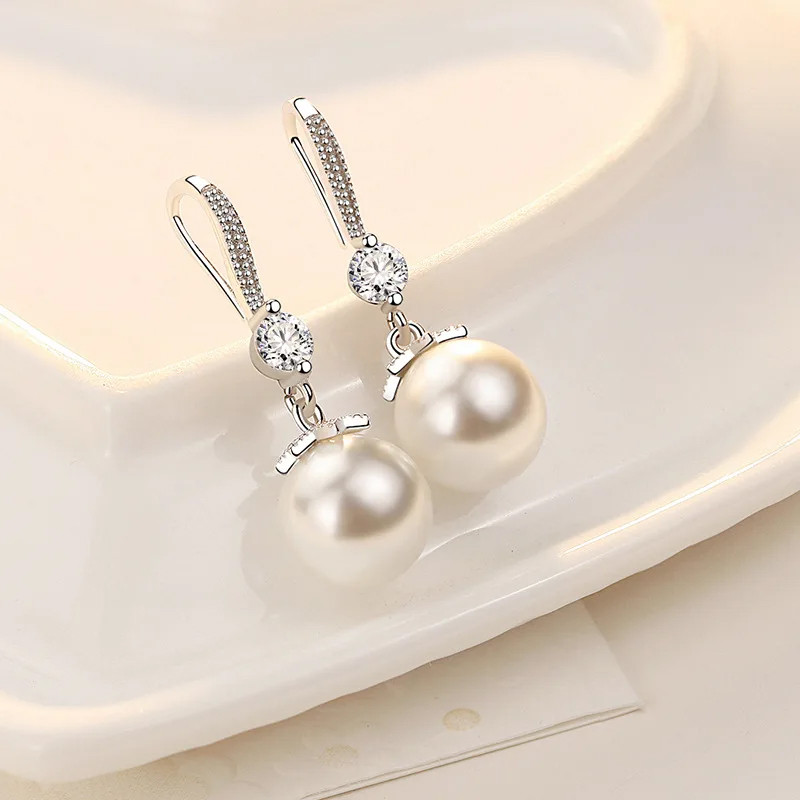 Urmylady Bạc 925 Pha Lê Sang Trọng Zircon Bông Tai Ngọc Trai Quyến Rũ Cho Nữ Trang Sức