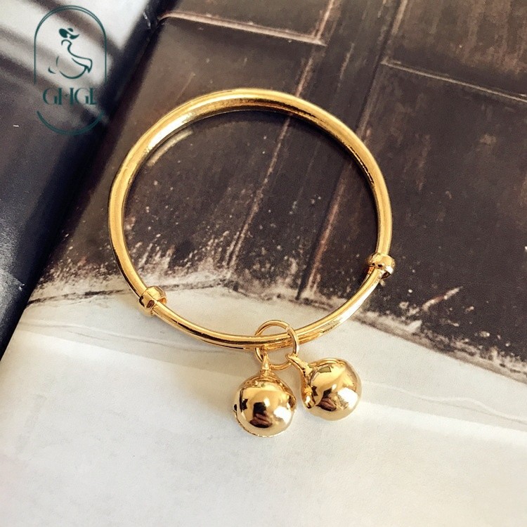 Ghgl❤️ Vòng tay trẻ em cát chuông tuổi thọ, giả vàng, quà tặng tháng một tuổi