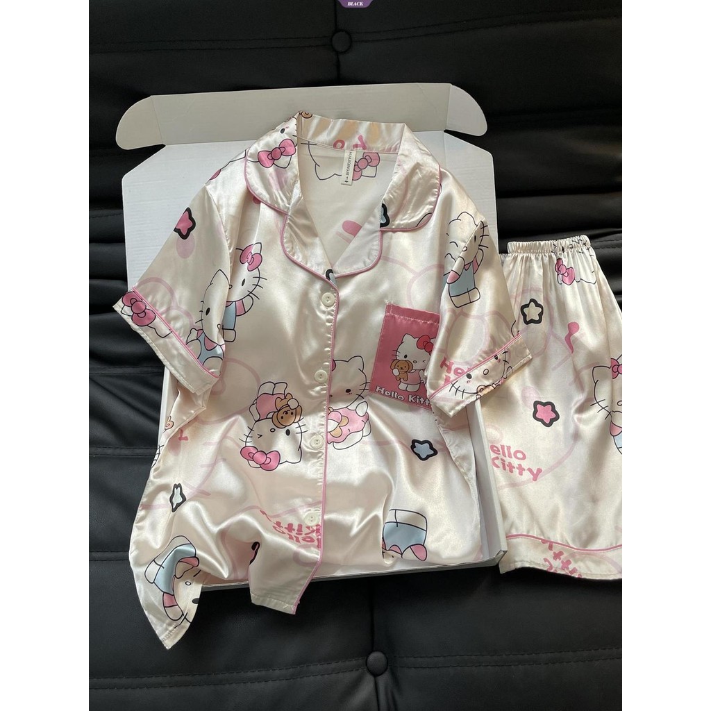Hồng Anime Hellokitty Bộ Đồ Ngủ Nữ Mùa Hè Mới Tay Ngắn Nhật Bản Hoạt Hình Sinh Viên Homewear Suit [BL]