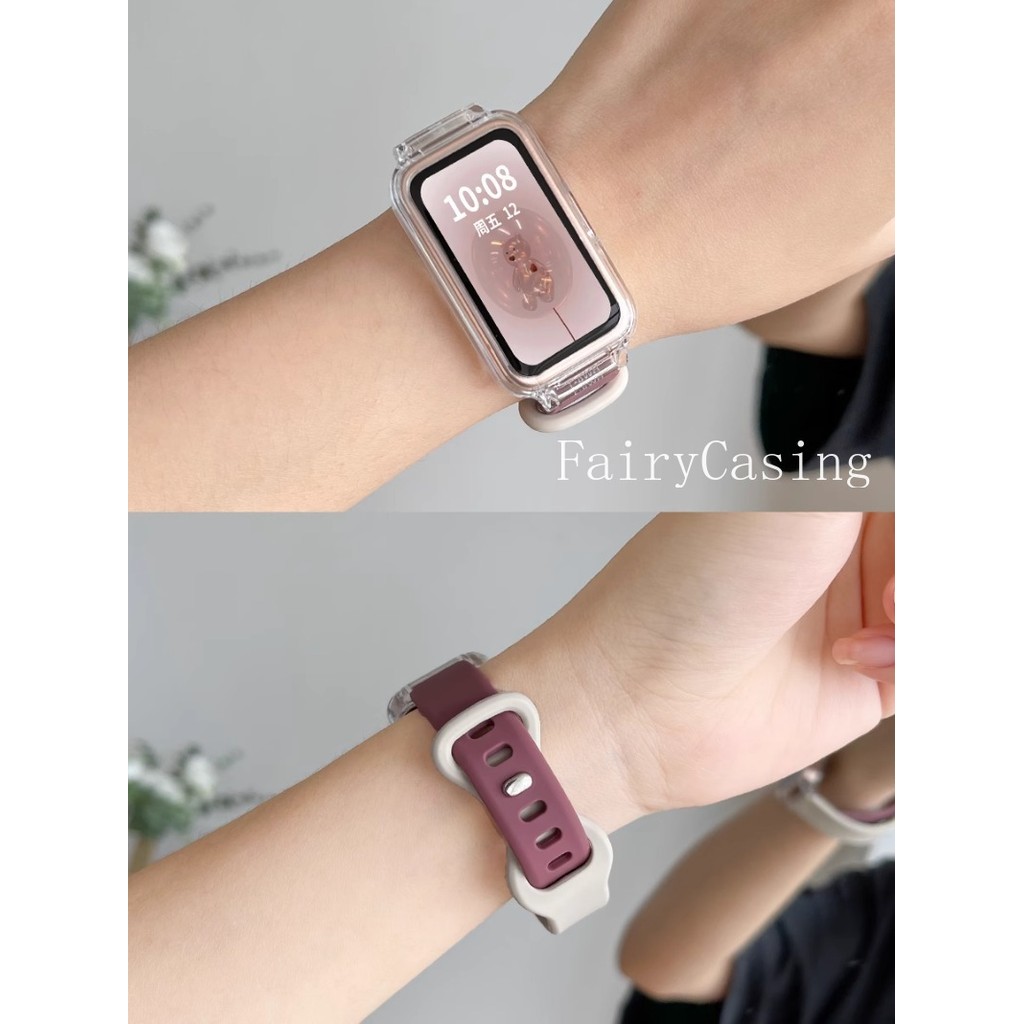 Ốp Lưng Trong Suốt + Dây Đeo Silicon Cho Huawei Band 11 Pro 10 9 8 7 6 Pro Vòng Tay Thay Thế Cho Honor Band 9 Phụ Kiện