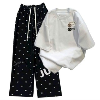 Tổng hợp các sét bộ quần hoạt tiết nơ+mix áo phông Form rộng cotton - LUCKY-