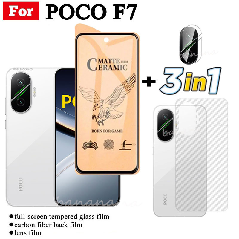 Kính cường lực gốm 3 TRONG 1 Poco F7 cho Poco F7 Pro F7 Ultra Poco C71 C75 Ống kính máy ảnh Kính bảo vệ màn hình và phim mặt sau