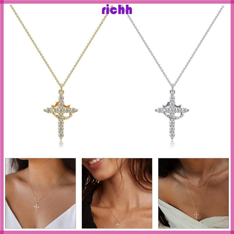 ⚝⚝Vòng cổ vương miện đa năng Richh Mặt dây chuyền bằng thép không gỉ với thiết kế thanh lịch Chữ thập dành cho phụ nữ Phụ kiện thanh lịch