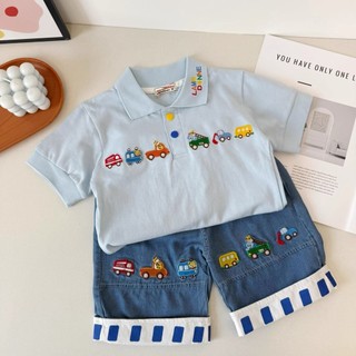 Mùa Hè Phong Cách Mới Trẻ Em Xe Bé Thêu Dễ Thương Ve Áo POLO Bé Trai Bé Gái Áo Tay Ngắn