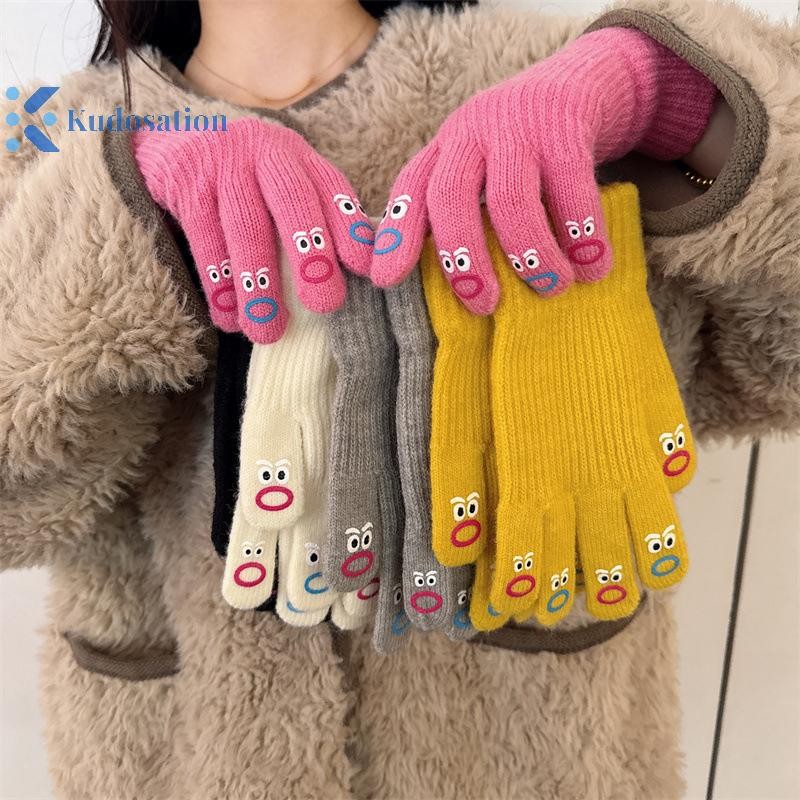 Kudosation 1 Nữ Ngộ nghĩnh Biểu Hiện Mặt Găng Tay Dệt Kim Full Ngón Tay Găng Tay Móc Mềm Găng Tay Hoạt Hình Biểu Hiện Lái Xe Găng Tay