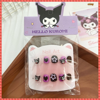 Miếng dán móng tay trẻ em Sanrio Kuromi 3D dễ thương, bộ móng đồ chơi hoạt hình, tháo rời, phù hợp bé gái