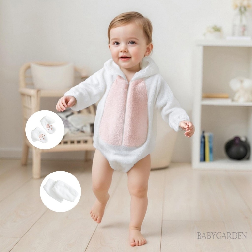 / / -Baby Girl Halloween Cat Trang Phục Sang Trọng Dài Tay Hood Zip Up Romper Găng Tay Giữ Ấm Chân Quần Áo Mùa Thu Đông