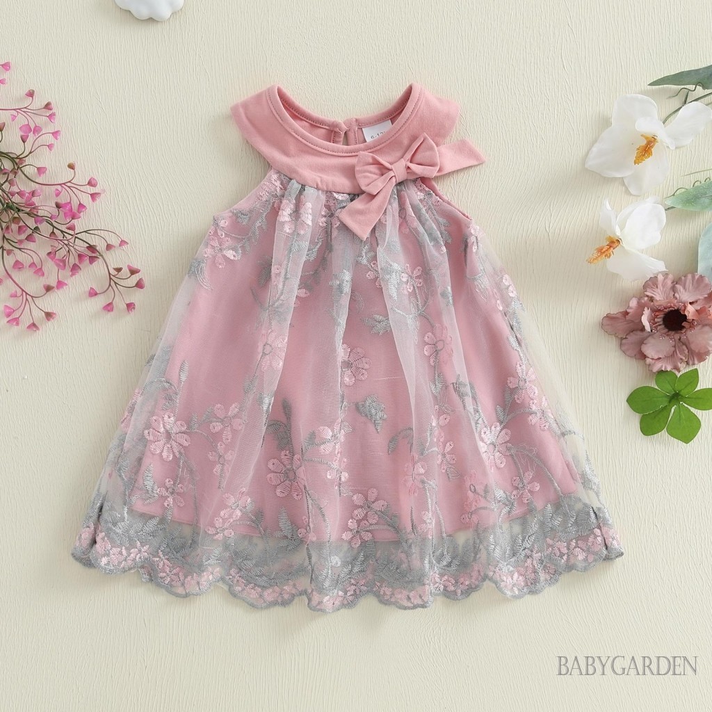/ / -Toddler Baby Girl Váy không tay mùa hè thêu hoa cổ tròn Váy chữ A