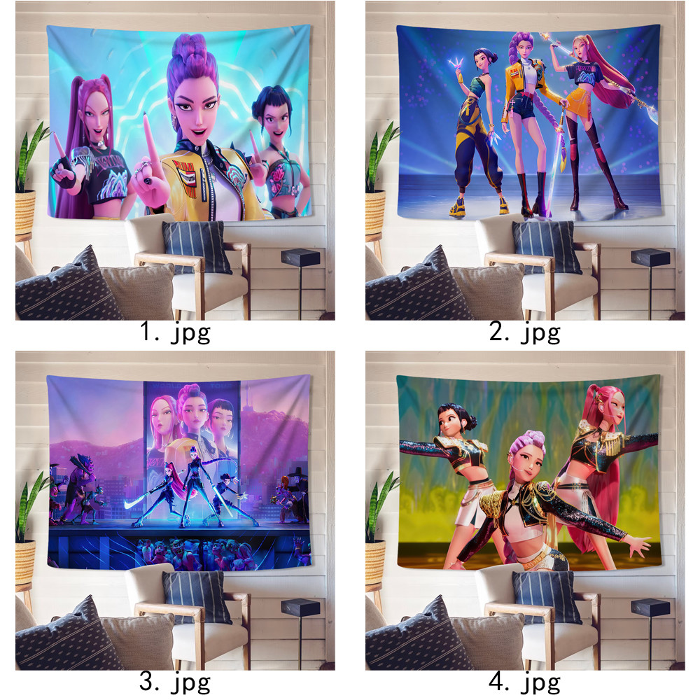 KPop Demon Hunters Tấm thảm treo tường có kẹp Tấm thảm Polyester Treo tường phòng ngủ