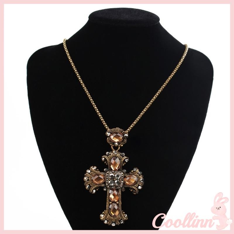 COO Vòng Cổ Chữ Thập Màu Bạc Với Pha Lê Gothic Biểu Tượng Thánh Giá Unisex Trang Sức