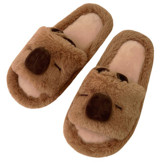 Xixitiao Thu Đông Ấm Áp Đế Mềm Hoạt Hình Dễ Thương Kapibara Flat Cotton Dép Nữ