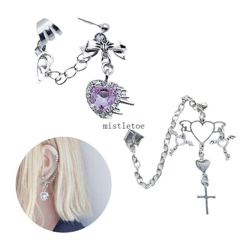 Bông Tai Trái Tim Dây Xích Phong Cách Punk Gothic Zircon cho Nữ