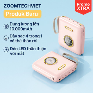 Pin Dự Phòng 10000mAh, Sạc Nhanh, Tích Hợp Dây Sạc, Thiết Kế Hoạt Hình, Dung Lượng Lớn, Di Động