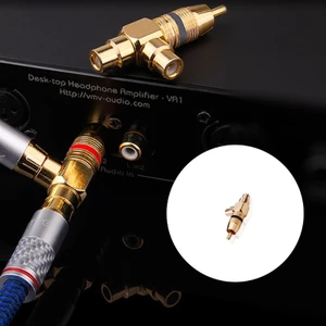 BTM Mạ Vàng 90 Độ Góc Phải 1 Nam Đến 2RCA Nữ Bộ Chia Âm Thanh Video TV Adapter Nâng Cấp Đầu Nối Kim Loại