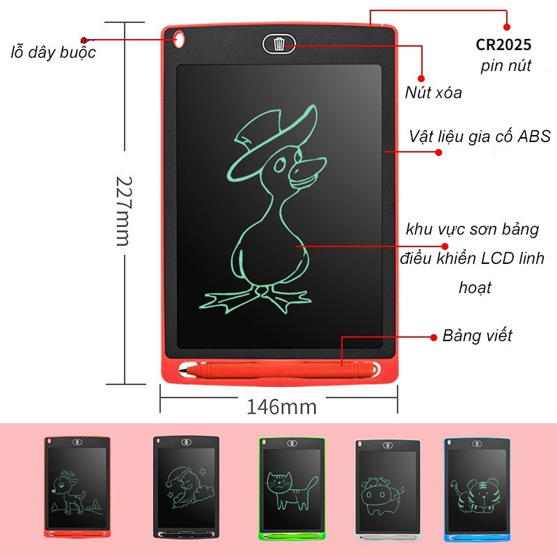Bảng viết thông minh LCD tự xóa 12inch, 8,5 inch không bụi mịn an toàn cho bé Đồ Chơi Giáo Dục