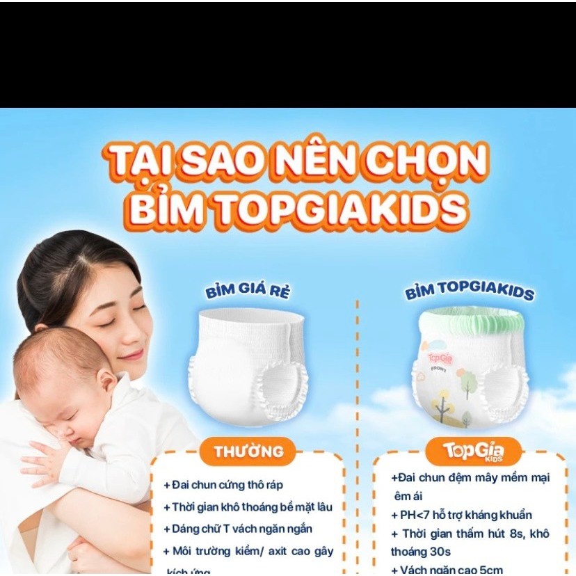 Bỉm Dùng Cho Bé Topgia Tã/bỉm quần dán TopGiaKids pH<7 an toàn cho da, khô thoáng thấm hút tốt đủ size S /M / L/XL