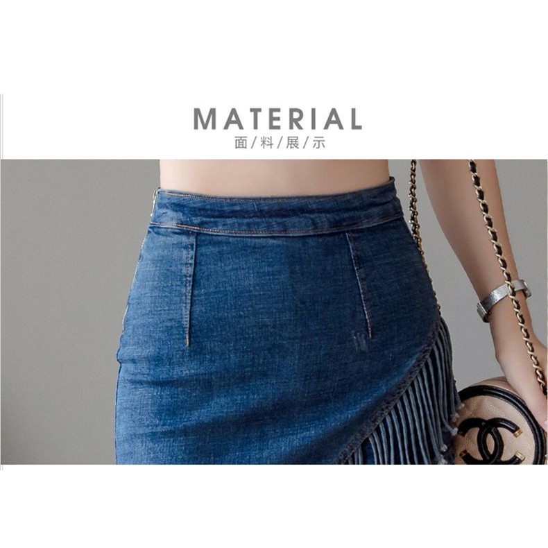 Cao Cấp Lưu Lượng Váy Denim Váy Nửa Chiều Dài Nữ Xuân Hè Chữ a Váy Hip-Packed Phiên Bản Hàn Quốc Quần Short Váy Giả Hai Mảnh Hợp Thời Trang
