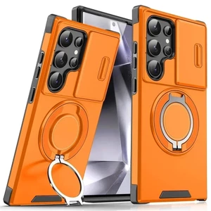 Vỏ giáp mới Giá đỡ từ tính cho Samsung S24 S23 S21 S22 S25 Ultra Plus S23FE S24FE Trượt Bảo vệ Camera Vỏ chống sốc