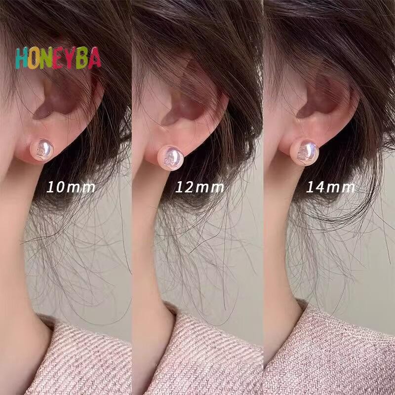 < Honeyba > Bông tai ngọc trai màu hồng thời trang dành cho người đẹp Phụ nữ Đơn giản sang trọng Ánh sáng Phụ kiện tai sang trọng Quà tặng trang sức dự tiệc thời trang